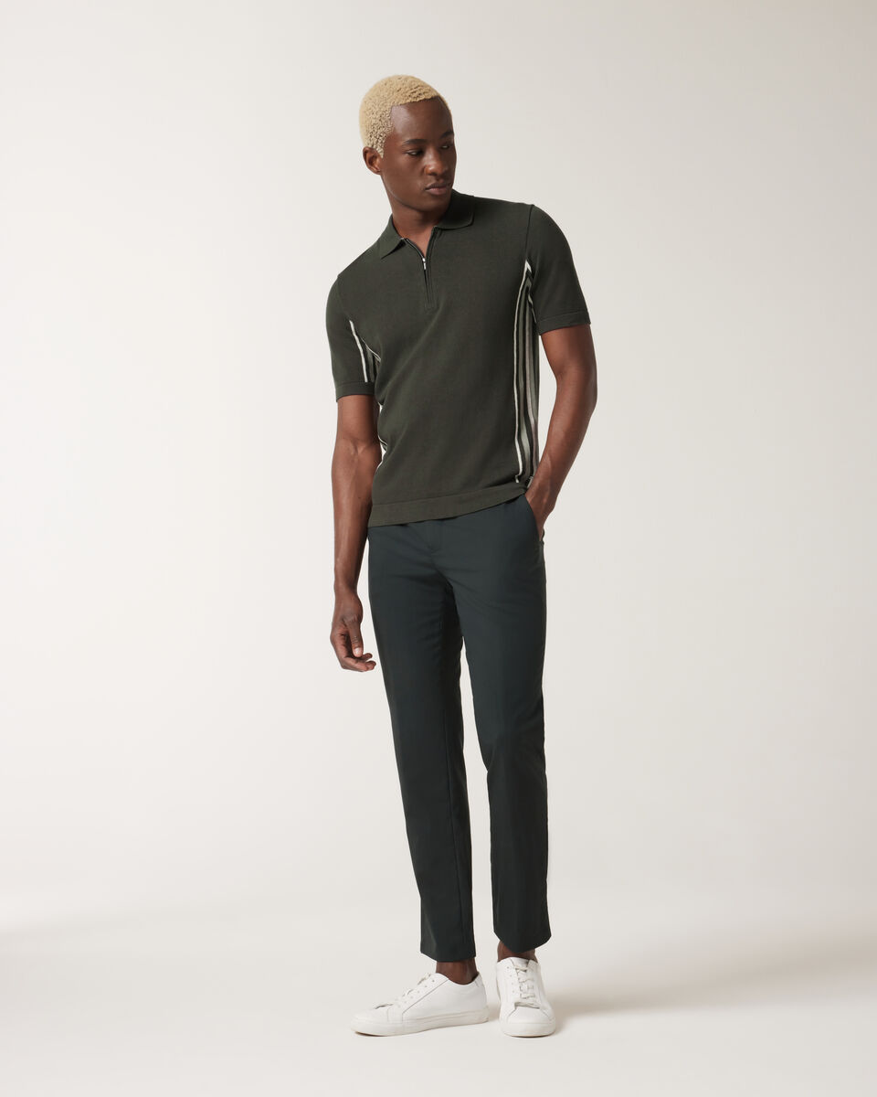 Side Stripe Panel Zip-up Collar Polo, Green, hi-res